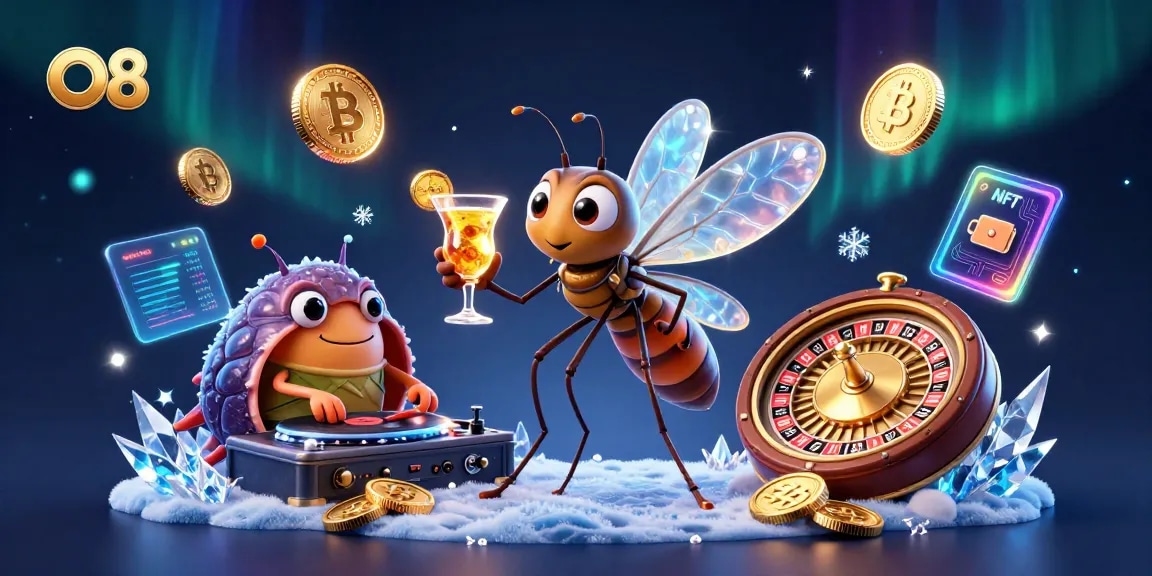 Experience O8 with vibrant 3D casino characters and crypto elements for an engaging gaming scene.