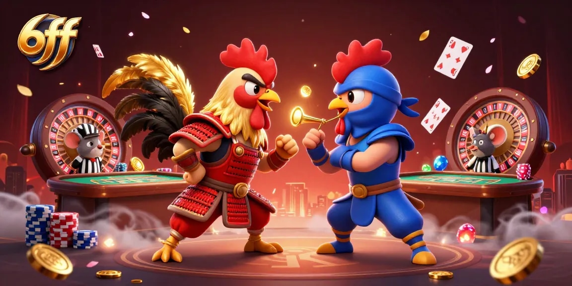 Experience thrilling gameplay action with 6ff's dynamic roosters in a casino showdown.