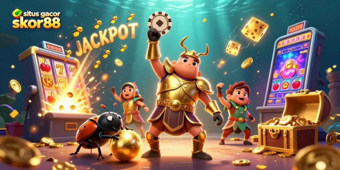 Engage with situs gacor skor88 and experience the thrill of hitting the jackpot amidst a vibrant casino backdrop.