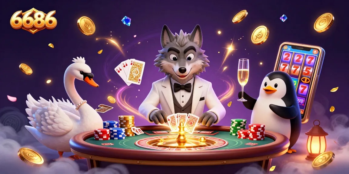 Experience thrilling gaming adventures at 6686's vibrant casino with a sophisticated atmosphere.