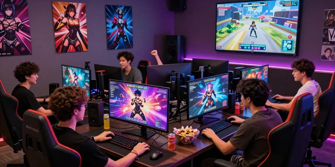 Explore real hentai games in an engaging gaming lounge with adults enjoying immersive anime experiences.