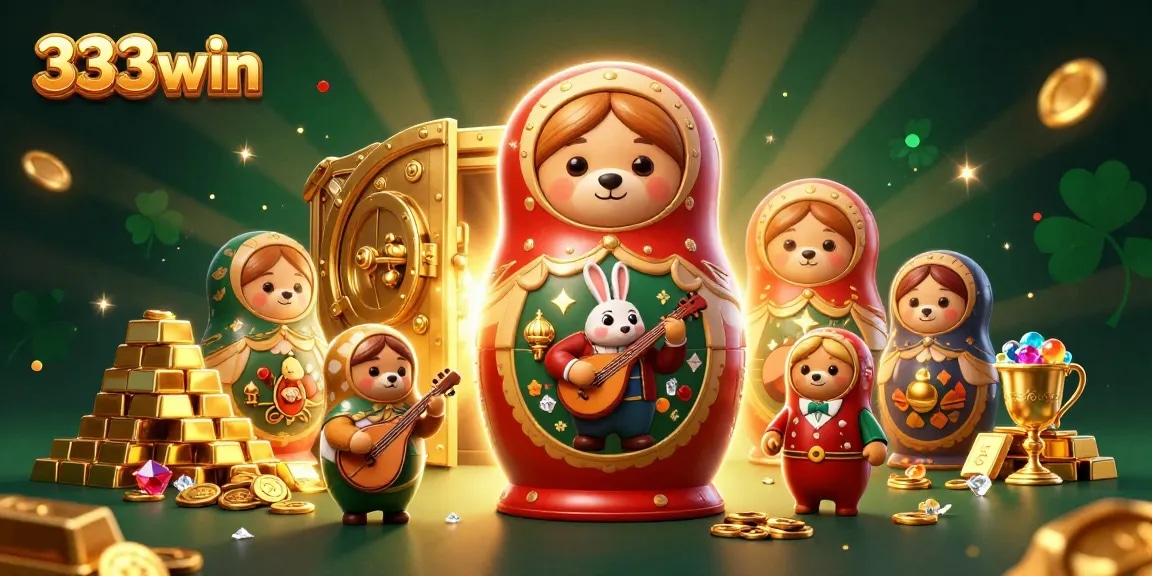 Experience exciting 333win adventures with vibrant casino-themed 3D illustration showcasing wealth and chance.