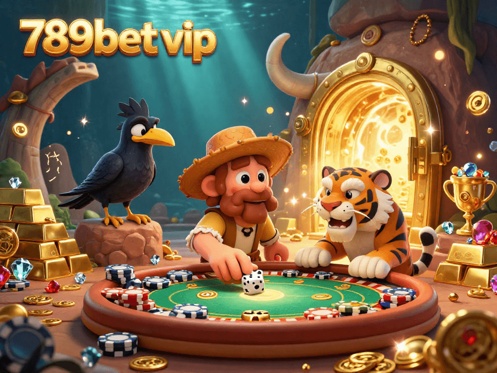 Experience the excitement of 789bet vip with caveman and sabertooth characters managing a vibrant prehistoric casino.
