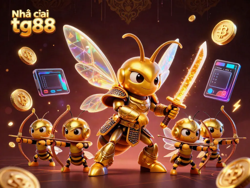 Experience the excitement of Nhà cái tg88 with glowing coins and dynamic characters in this immersive digital illustration.