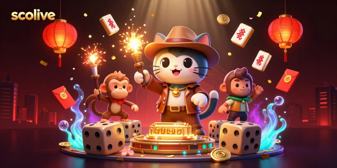 Socolive showcases a thrilling scene with a cartoon explorer cat and monkey uncovering a treasure in a vibrant casino-themed temple.