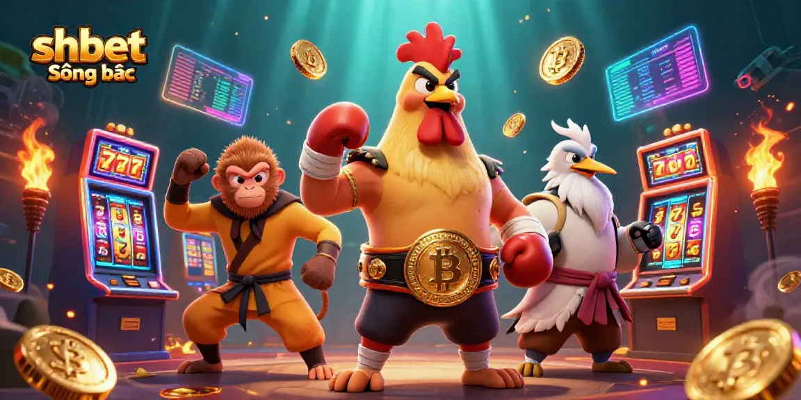 Join the fun at shbet Sòng bạc with vibrant slot machines and lively characters in action.