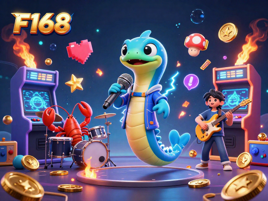 Experience F168's electrifying underwater fun with a DJ eel and casino-themed action.