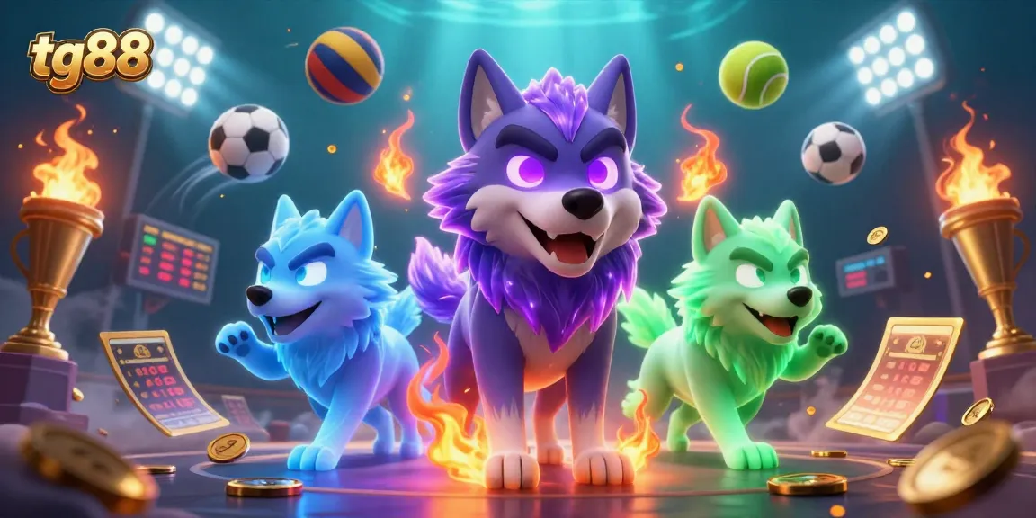 Experience thrilling sports betting at tg88 with dynamic 3D wolves and vibrant casino elements.