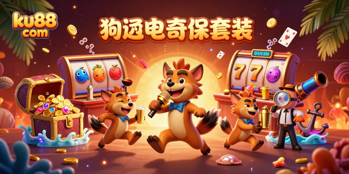 Engage with thrilling games at ku88 com featuring a lively casino scene with playful hyenas and vibrant slot elements.