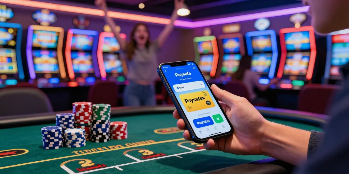 Benutzer eines Paysafe Card Casinos genießt ein lebhaftes Spielerlebnis in einer lebhaften Casino-Umgebung.