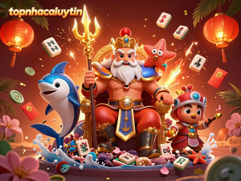 Join the excitement at topnhacaiuytin with Neptune and his samurai amidst vivid gaming elements.
