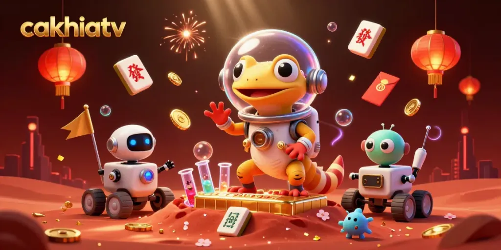 CakhiaTV showcases a vibrant Martian scene with aliens celebrating casino wins amidst golden treasures.