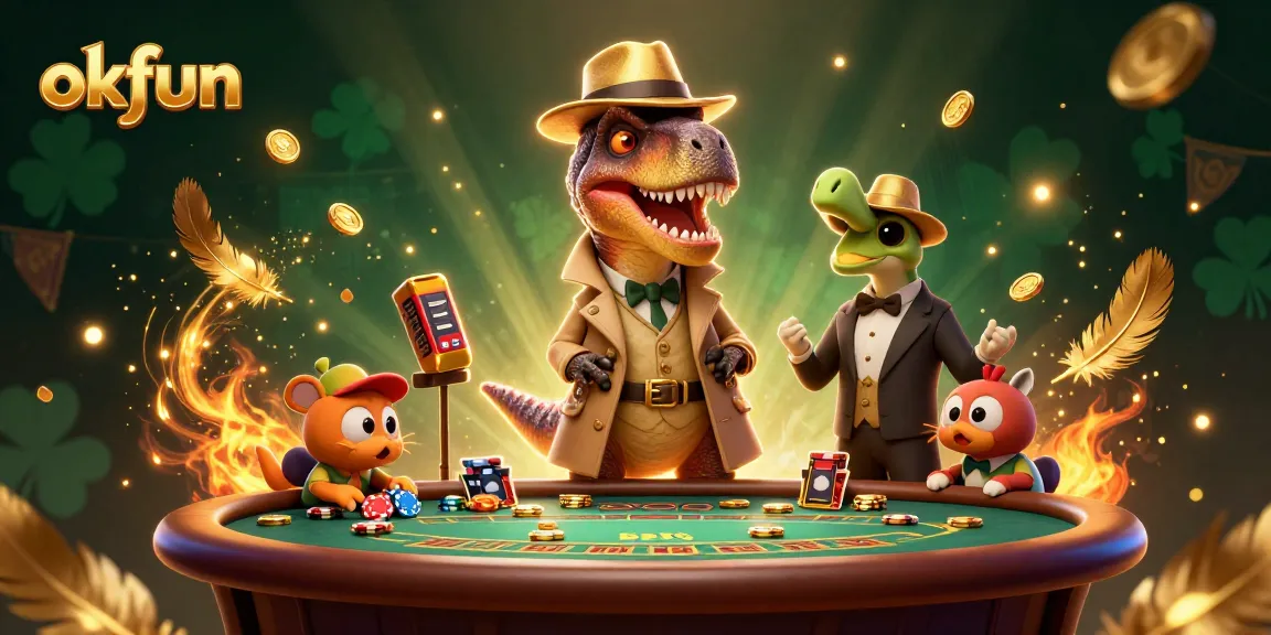 Engage with okfun's thrilling blackjack action featuring vibrant 3D characters and casino elements.