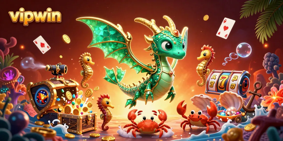 Experience excitement at vipwin with a magical casino scene featuring lively characters and beautiful treasures.