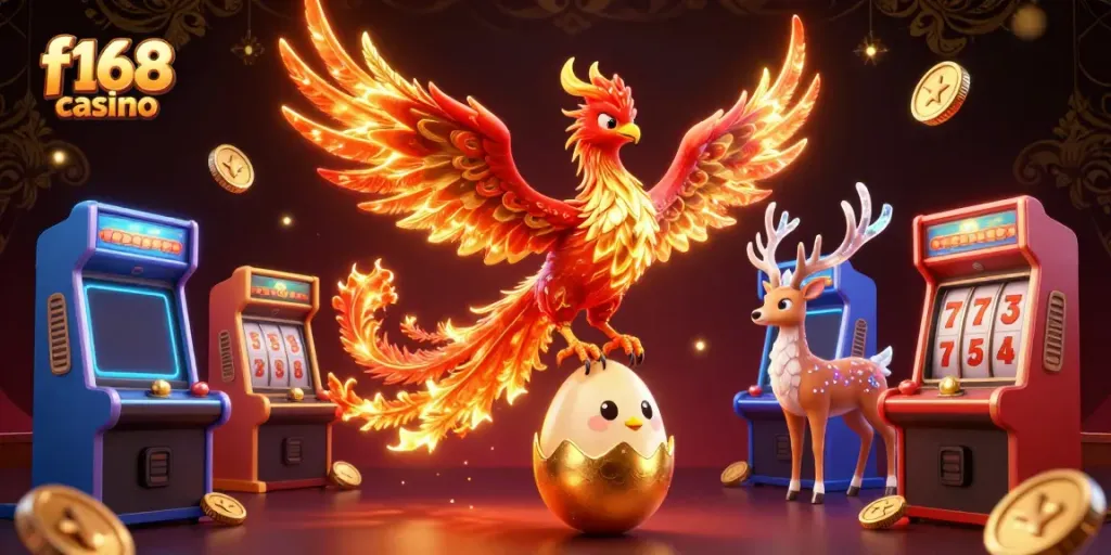 Try your luck at f168 casino with vibrant 3D phoenix and thrilling gaming elements.
