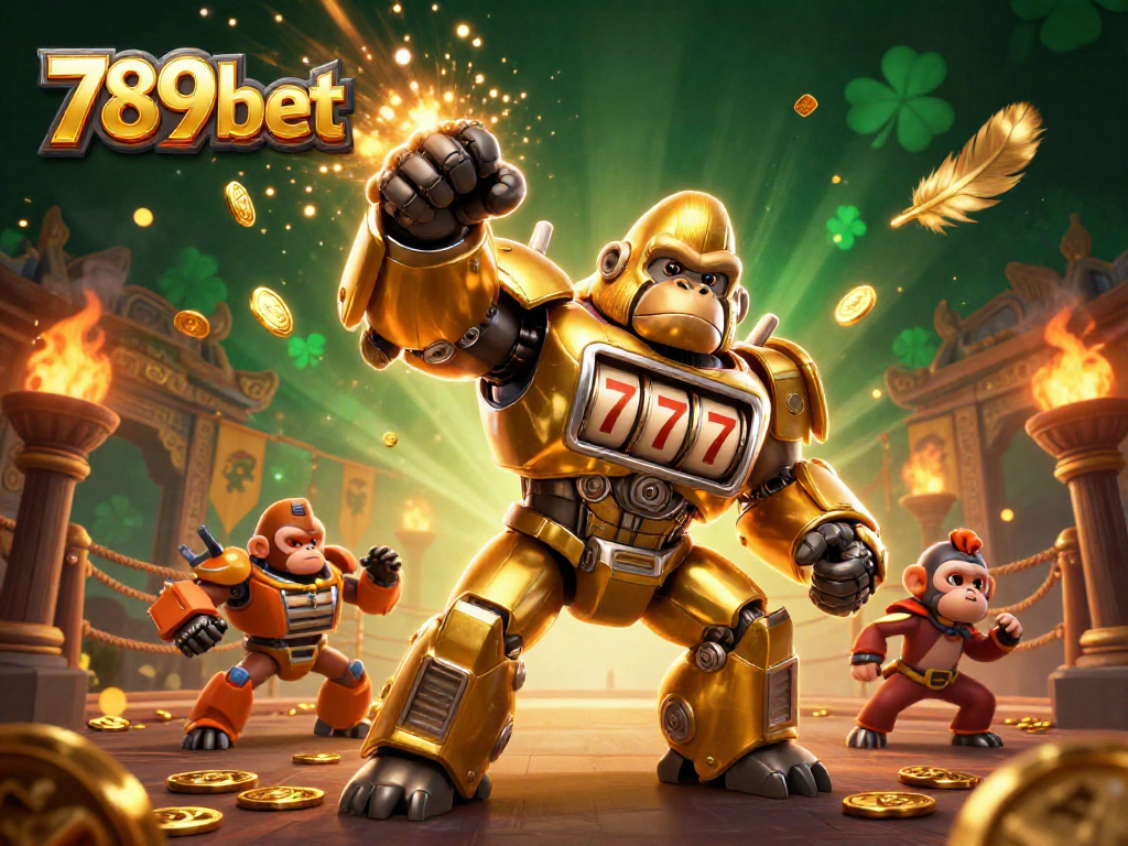 789bet transforms the online gaming experience with a stunning 3D gorilla mech in a vibrant casino scene.