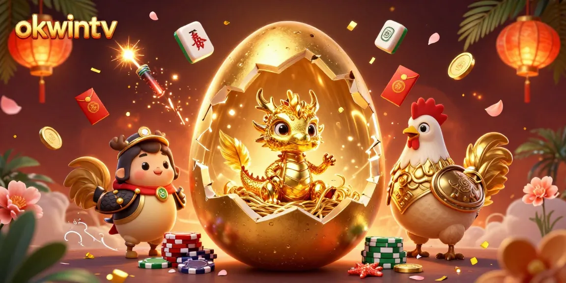 Experience the thrilling features of okwintv, showcasing a dragon on poker chips amidst golden gaming elements.