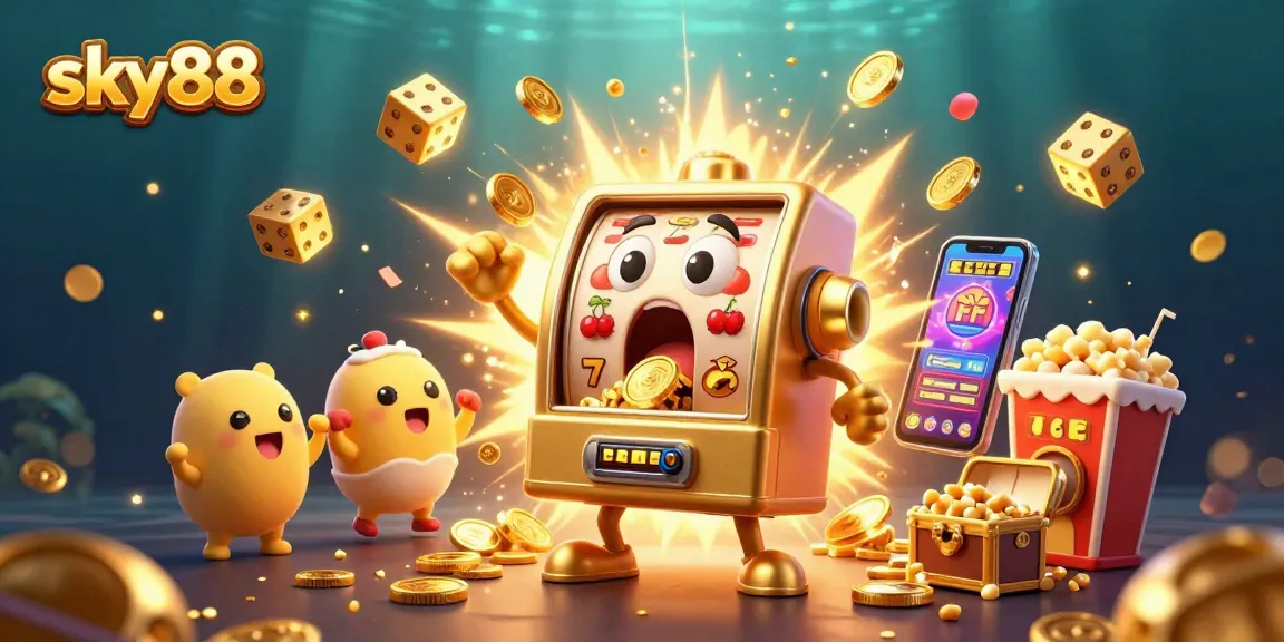 Sky88 slot machine triumphs with a jackpot pour, celebrating exciting casino victories.