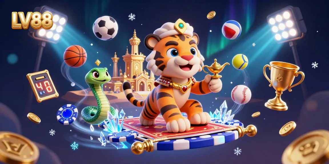 Engage in thrilling betting adventures with LV88, featuring a vibrant 3D casino scene.