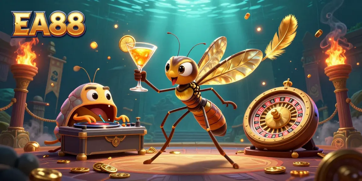 Spin into adventure with EA88's captivating golden roulette wheel and enchanting casino characters.