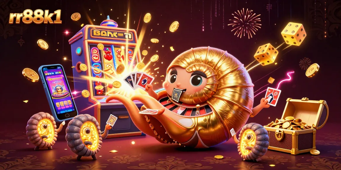 Experience the thrill of rr88k1 as the ancient giant nautilus holds casino cards, surrounded by a dazzling jackpot explosion and vivid game elements.