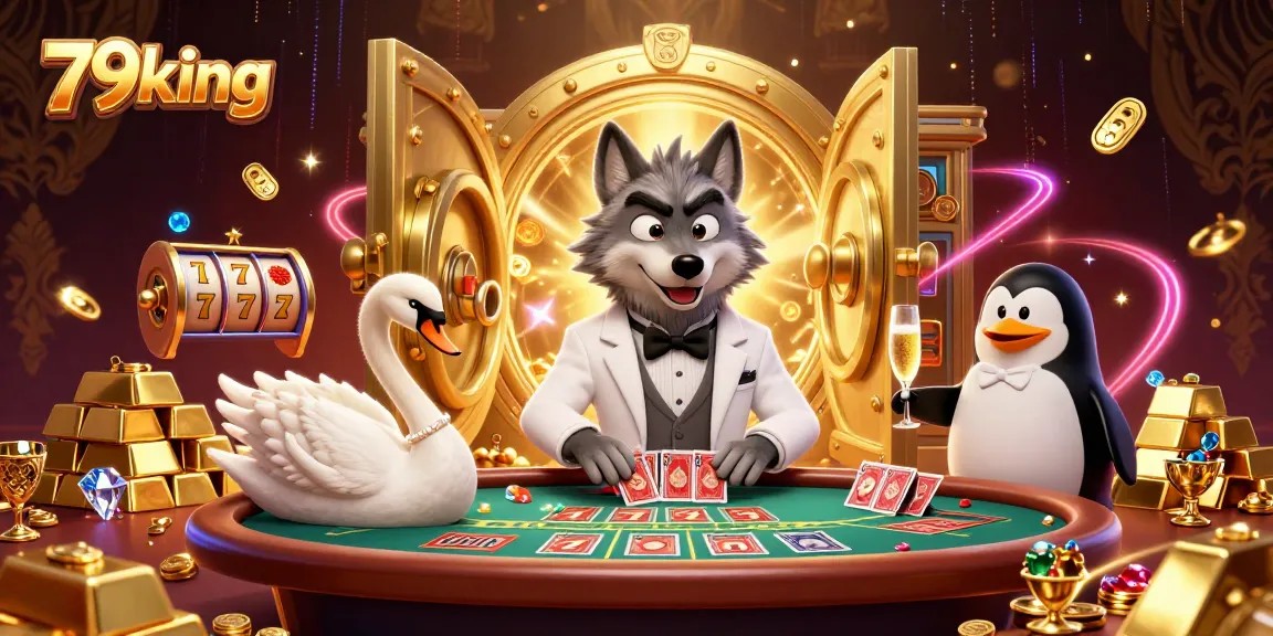 Experience the thrill of 79king as our debonair wolf and elegant companions spin fortune at a baccarat table.